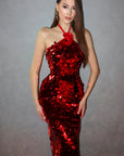 ROUGE MAXI HALTERNECK DRESS