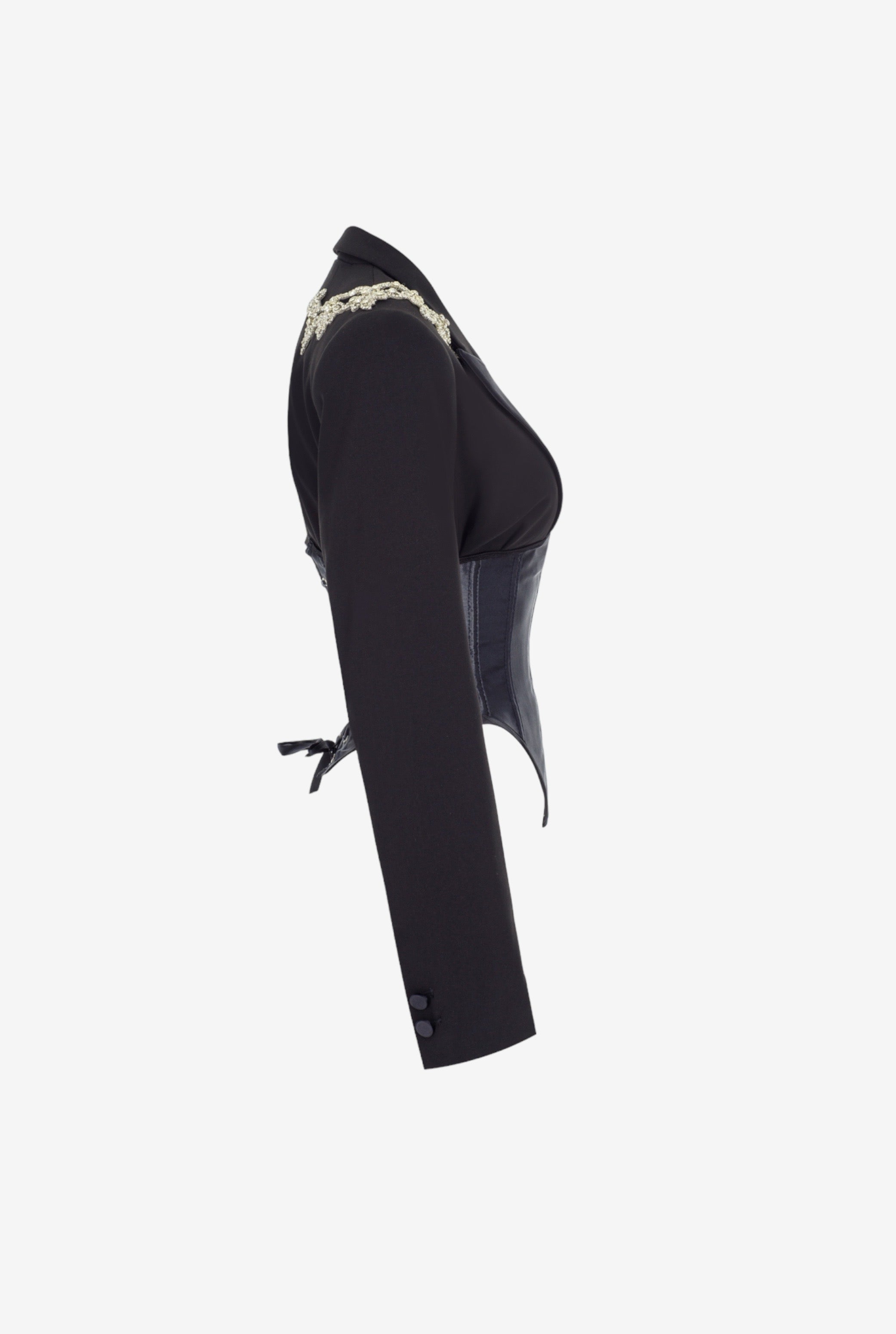 EMBROIDERED CRYSTAL CORSET BLAZER