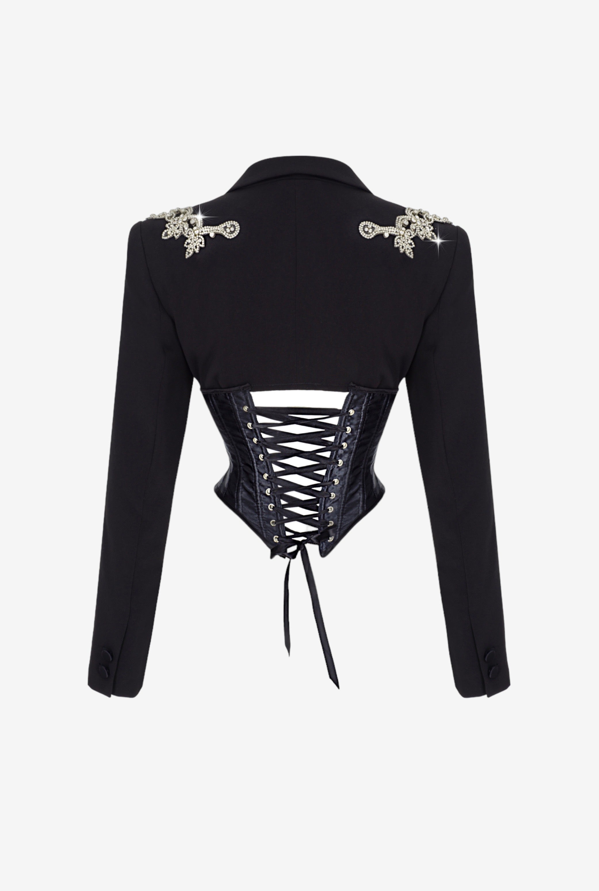 EMBROIDERED CRYSTAL CORSET BLAZER