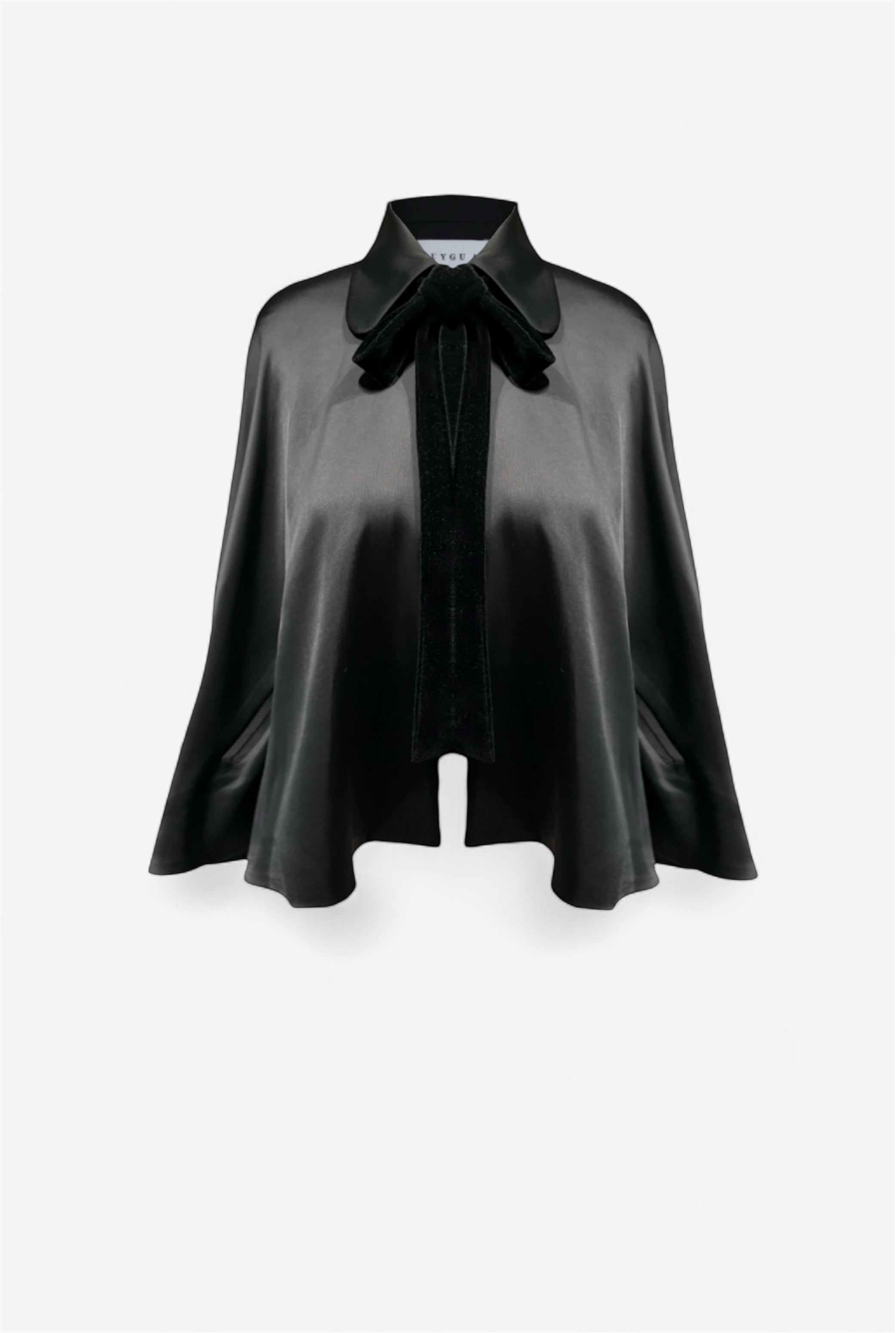 SILK CAPE WITH VELVET BOW-TIE – DUYGU AY COLLECTION