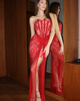 ROUGE EN DENTELLE MAXI ROBE