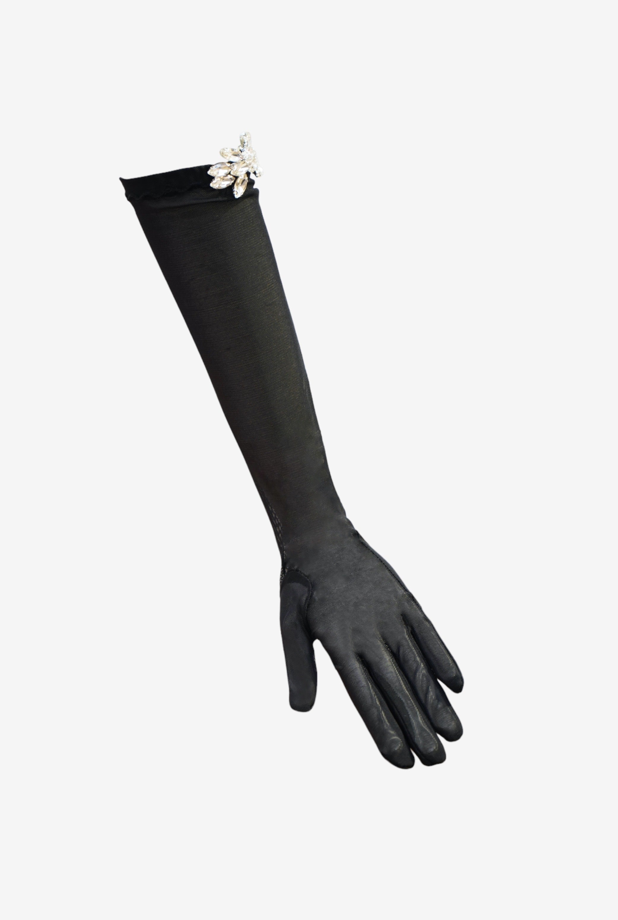 EMBROIDERED CRYSTAL TULLE GLOVES